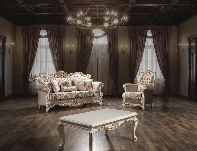 Casa Padrino Luxus Barock Wohnzimmer Set Rosa / Weiß / Gold - 2 Sofas & 2 Sessel & 1 Couchtisch - Prunkvolle Möbel im Barockstil