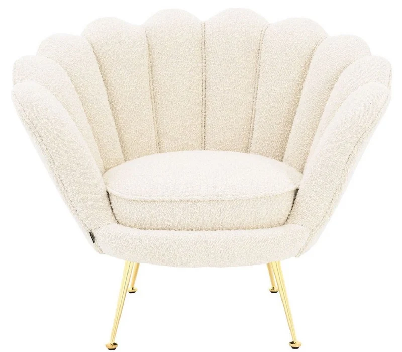 Casa Padrino Designer Art Deco Wohnzimmer Sessel Weiß / Messingfarben 96,5 x 79 x H. 78 cm - Luxus Wohnzimmermöbel