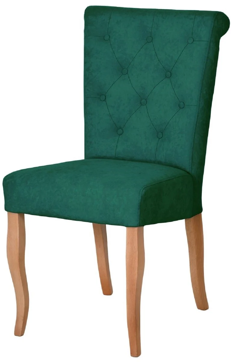 Casa Padrino Chesterfield Neo Barock Esszimmer Stuhl 6er Set Dunkelgrün / Naturfarben - Küchenstühle Set - Esszimmer Möbel - Chesterfield Möbel - Neo Barock Möbel