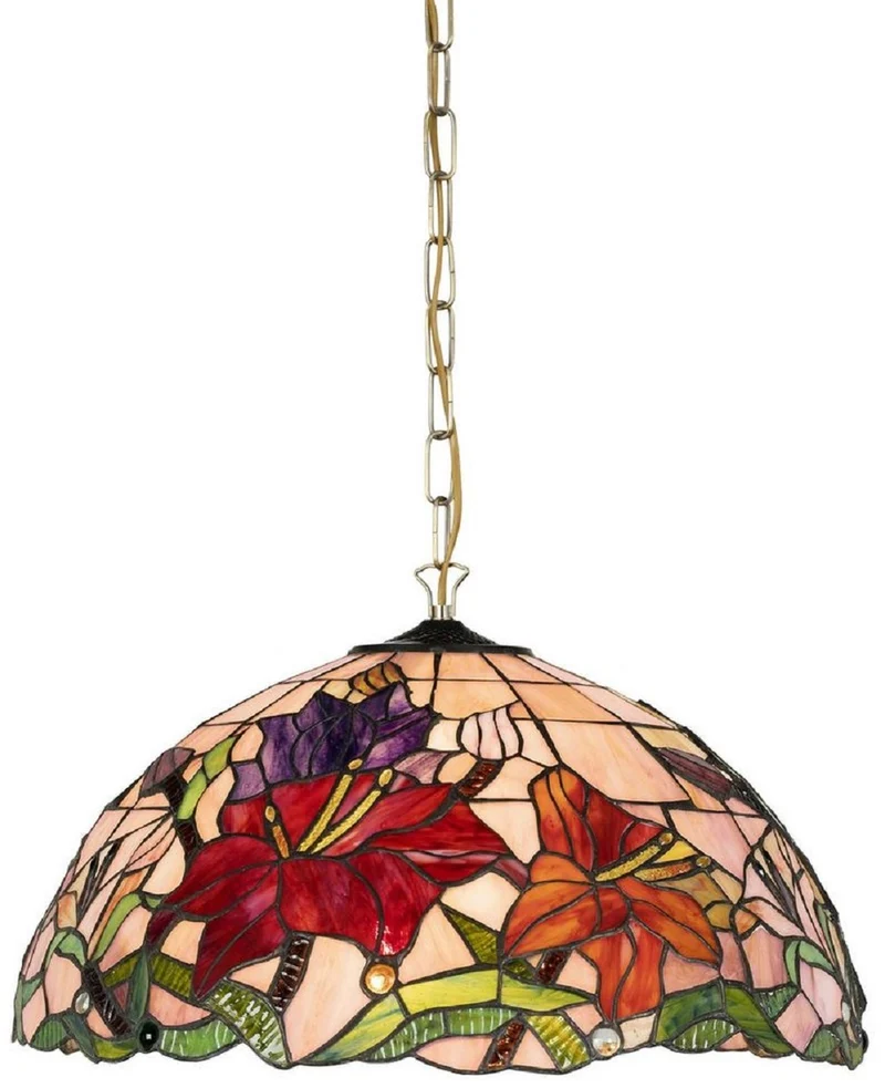 Casa Padrino Luxus Tiffany Hängeleuchte Mehrfarbig Ø 50 x H. 85 cm - Art Deco Tiffany Hängelampe - Wohnzimmer Hängeleuchte - Deko Hängeleuchte - Luxus Tiffany Leuchten - Art Deco Leuchten