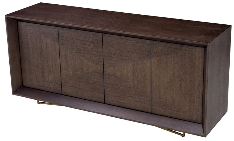 Casa Padrino Luxus Sideboard Mokka / Messing 180 x 50 x H. 80,5 cm - Eichenfurnier Schrank mit 4 Türen - Luxus Möbel - Hotel Möbel - Luxus Einrichtung