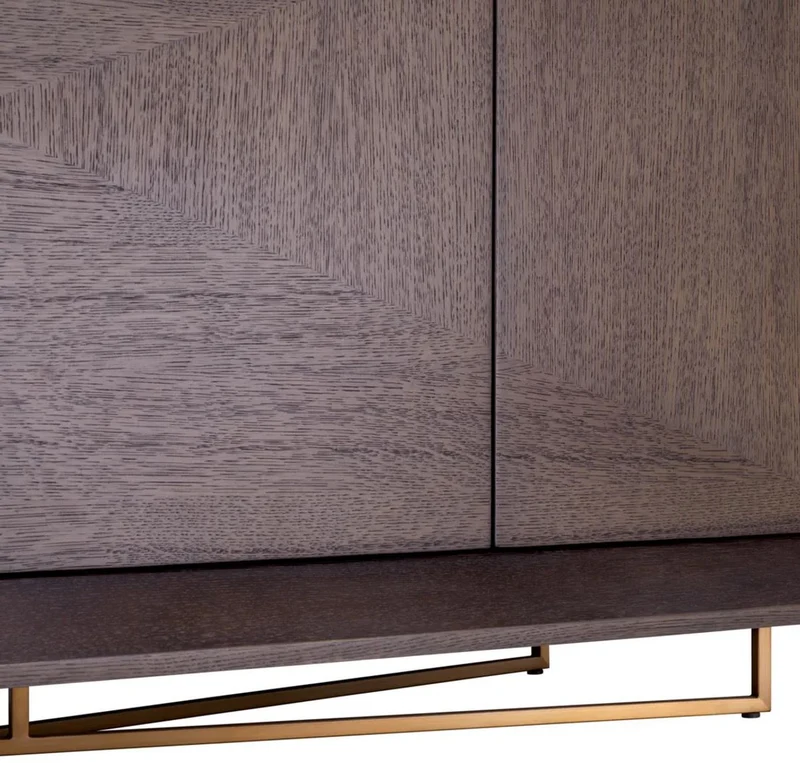 Casa Padrino Luxus Sideboard Mokka / Messing 180 x 50 x H. 80,5 cm - Eichenfurnier Schrank mit 4 Türen - Luxus Möbel - Hotel Möbel - Luxus Einrichtung