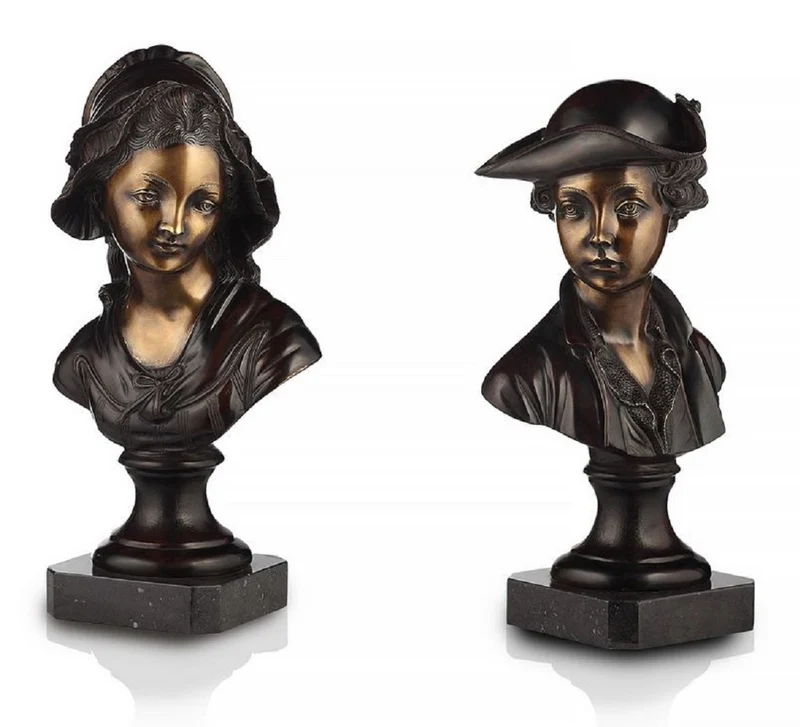 Casa Padrino Luxus Jugendstil Damen Büsten Set Bronze mit Patina / Schwarz H. 55 cm - Handgefertigte Bronze Deko Skulpturen mit Marmorsockel - Luxus Qualität - Made in Italy