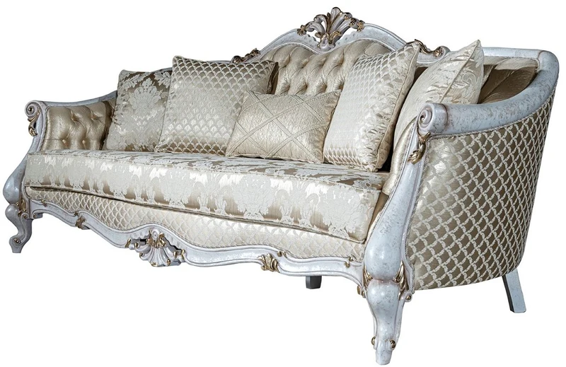 Casa Padrino Luxus Barock Wohnzimmer Set Gold Muster / Antik Weiß / Gold - 2 Sofas & 2 Sessel & 1 Couchtisch - Wohnzimmer Möbel im Barockstil - Edel & Prunkvoll
