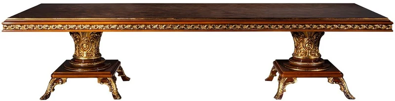Casa Padrino Luxus Barock Esstisch Braun / Gold 350 x 120 x H. 80 cm - Massivholz Esszimmertisch - Esszimmer Möbel im Barockstil - Edel & Prunkvoll