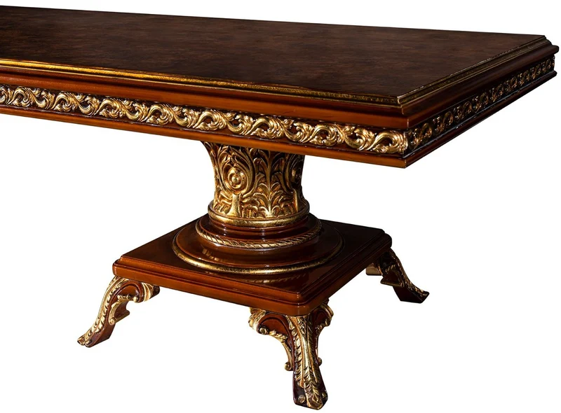 Casa Padrino Luxus Barock Esstisch Braun / Gold 350 x 120 x H. 80 cm - Massivholz Esszimmertisch - Esszimmer Möbel im Barockstil - Edel & Prunkvoll