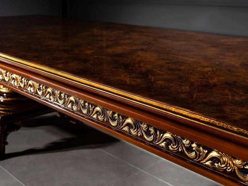 Casa Padrino Luxus Barock Esstisch Braun / Gold 350 x 120 x H. 80 cm - Massivholz Esszimmertisch - Esszimmer Möbel im Barockstil - Edel & Prunkvoll