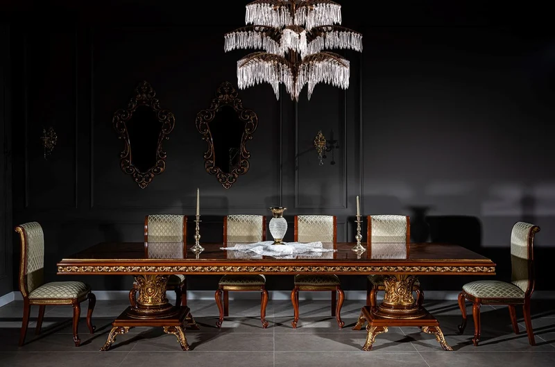 Casa Padrino Luxus Barock Esstisch Braun / Gold 350 x 120 x H. 80 cm - Massivholz Esszimmertisch - Esszimmer Möbel im Barockstil - Edel & Prunkvoll