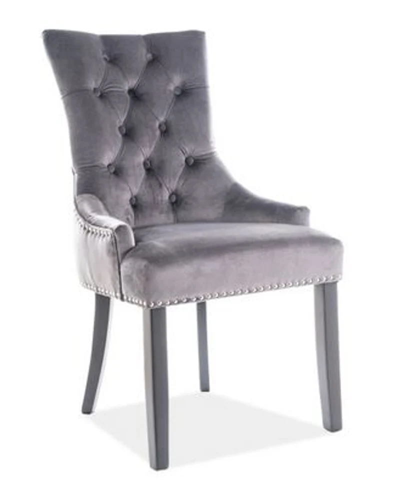 Casa Padrino Luxus Chesterfield Esszimmer Stuhl Grau / Silber / Schwarz - Küchenstuhl mit Samtstoff - Esszimmer Möbel