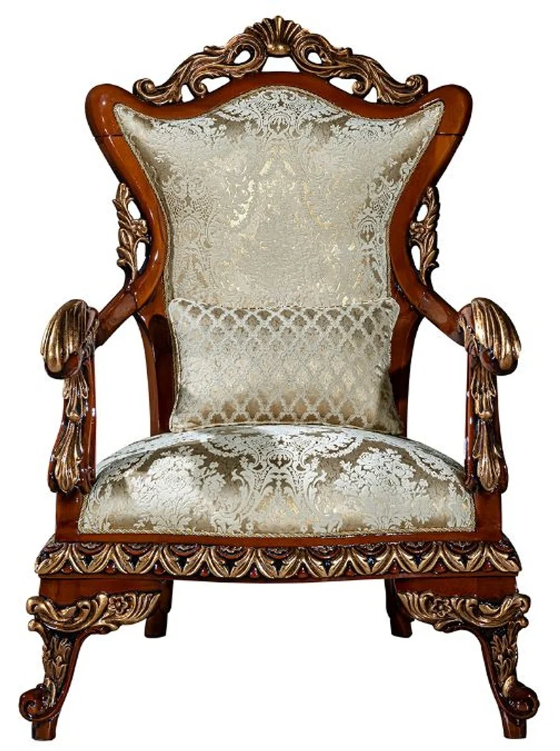 Casa Padrino Luxus Barock Wohnzimmer Set Gold / Braun / Bronze - 2 Sofas & 2 Sessel & 1 Couchtisch - Wohnzimmer Möbel im Barockstil - Edel & Prunkvoll