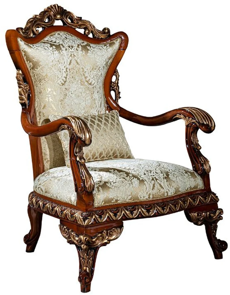 Casa Padrino Luxus Barock Wohnzimmer Set Gold / Braun / Bronze - 2 Sofas & 2 Sessel & 1 Couchtisch - Wohnzimmer Möbel im Barockstil - Edel & Prunkvoll