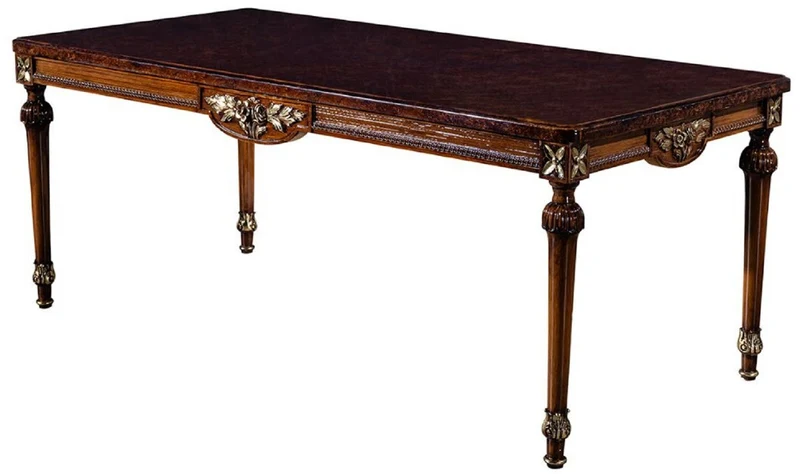 Casa Padrino Luxus Barock Esstisch Braun 194 x 94 x H. 77 cm - Massivholz Esszimmertisch - Küchentisch - Esszimmer Möbel im Barockstil