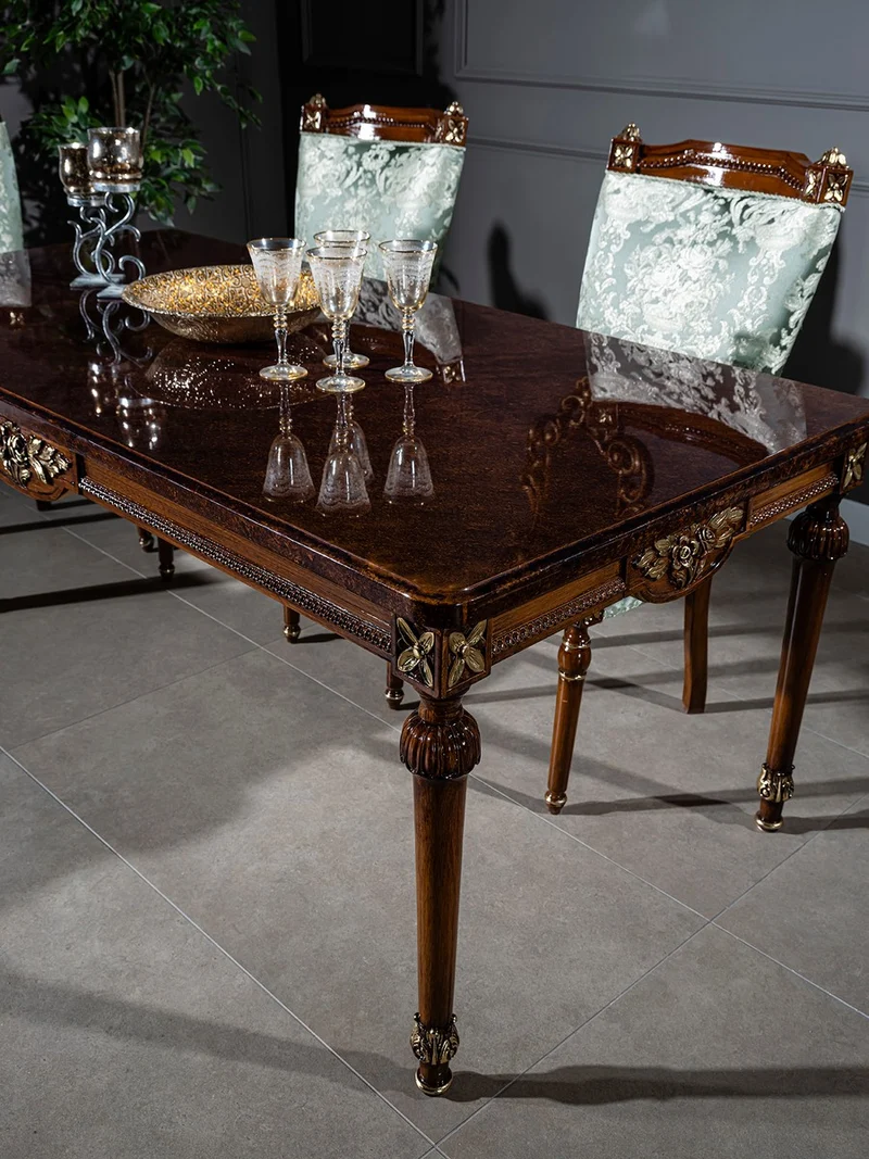Casa Padrino Luxus Barock Esstisch Braun 194 x 94 x H. 77 cm - Massivholz Esszimmertisch - Küchentisch - Esszimmer Möbel im Barockstil