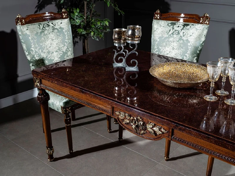 Casa Padrino Luxus Barock Esstisch Braun 194 x 94 x H. 77 cm - Massivholz Esszimmertisch - Küchentisch - Esszimmer Möbel im Barockstil