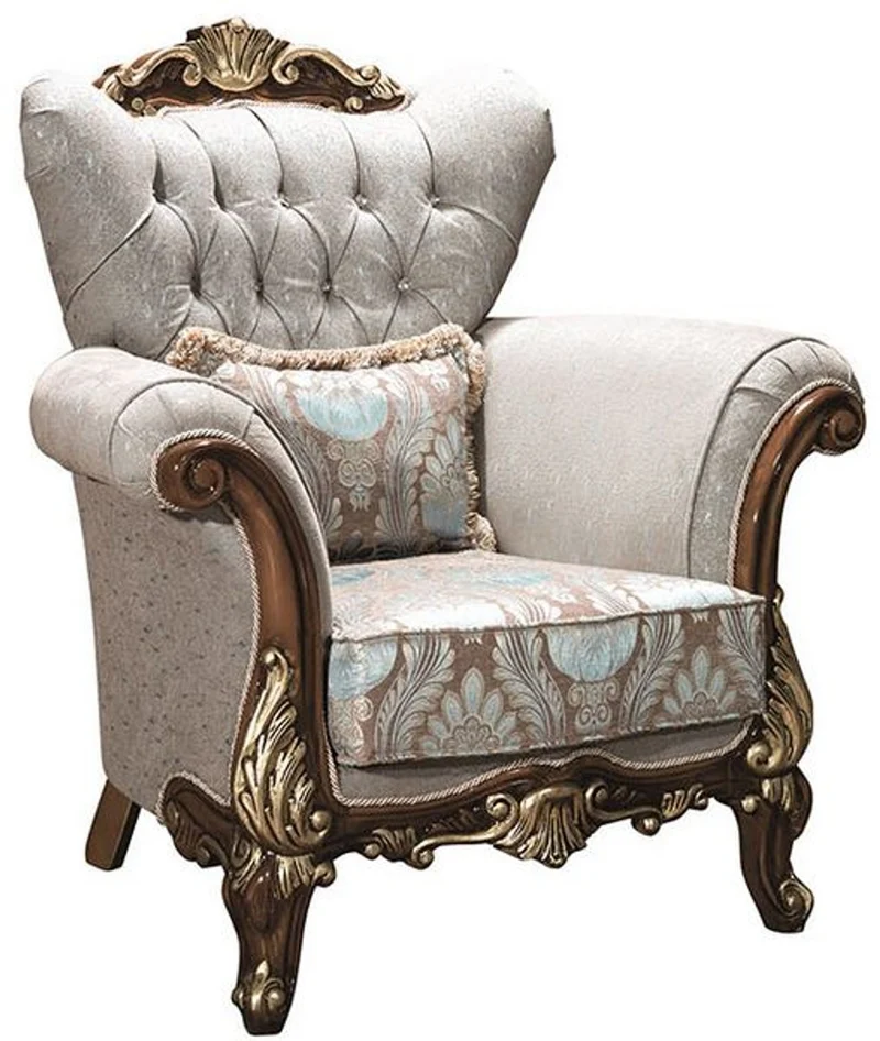 Casa Padrino Luxus Barock Wohnzimmer Set Silbergrau / Braun / Gold - 2 Sofas & 2 Sessel & 1 Couchtisch - Wohnzimmer Möbel - Edel & Prunkvoll