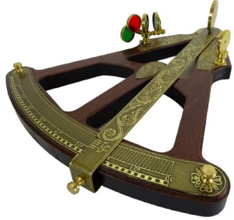 Casa Padrino Luxus Antik Stil Sextant Braun / Messing 27,5 x 6,5 x H. 32 cm - Seefahrer Winkelmesser - Nautisches Messinstrument - Seefahrer Deko Accessoires - Luxus Antik Stil Deko Accessoires