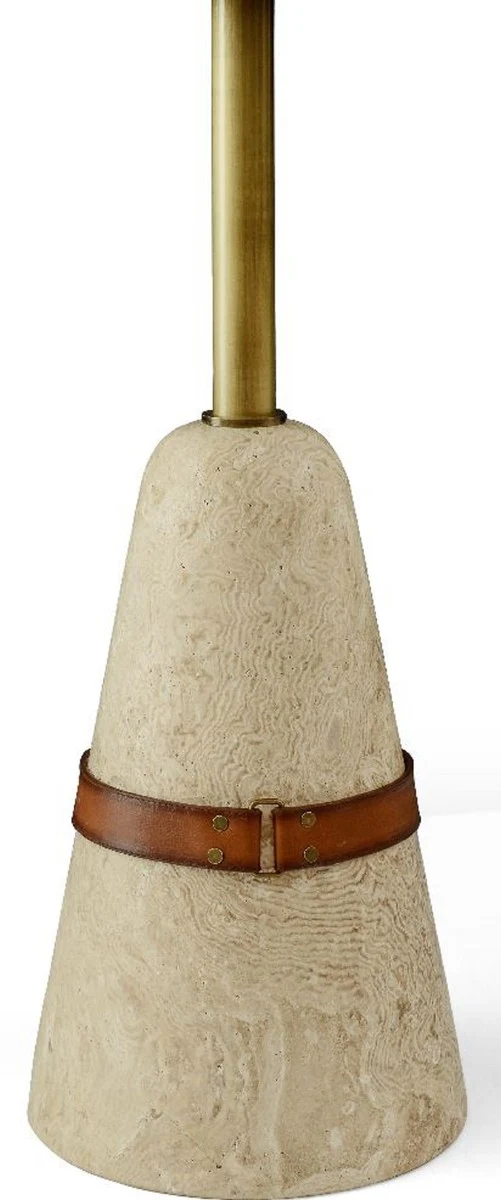 Casa Padrino Luxus Beistelltisch Braun / Messing / Beige Ø 40 x H. 74,5 cm - Runder Tisch mit Marmorfuß - Wohnzimmer Möbel - Luxus Möbel