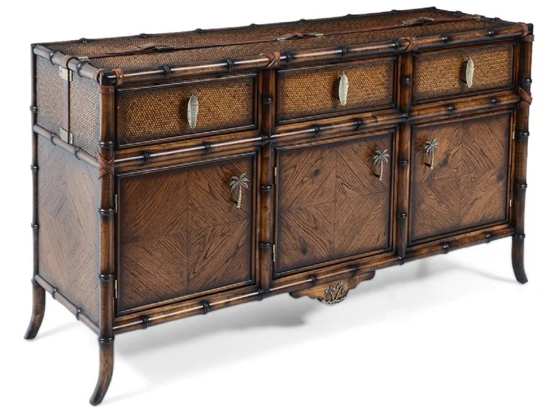 Casa Padrino Luxus Vintage Stil Sideboard Braun 180 x 50 x H. 90 cm - Massivholz Schrank mit 3 Schubladen und 3 Türen - Massivholz Möbel - Vintage Stil Möbel - Luxus Möbel