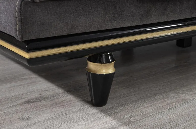 Casa Padrino Luxus Art Deco Chesterfield Wohnzimmer Set Grau / Schwarz / Gold - 1 Ecksofa mit Kissen & 1 Couchtisch - Edle Wohnzimmer Möbel - Luxus Qualität