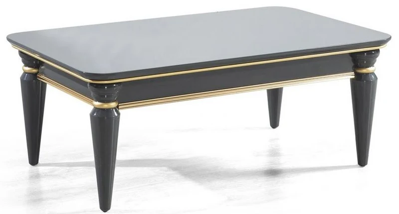 Casa Padrino Luxus Art Deco Chesterfield Wohnzimmer Set Grau / Schwarz / Gold - 1 Ecksofa mit Kissen & 1 Couchtisch - Edle Wohnzimmer Möbel - Luxus Qualität