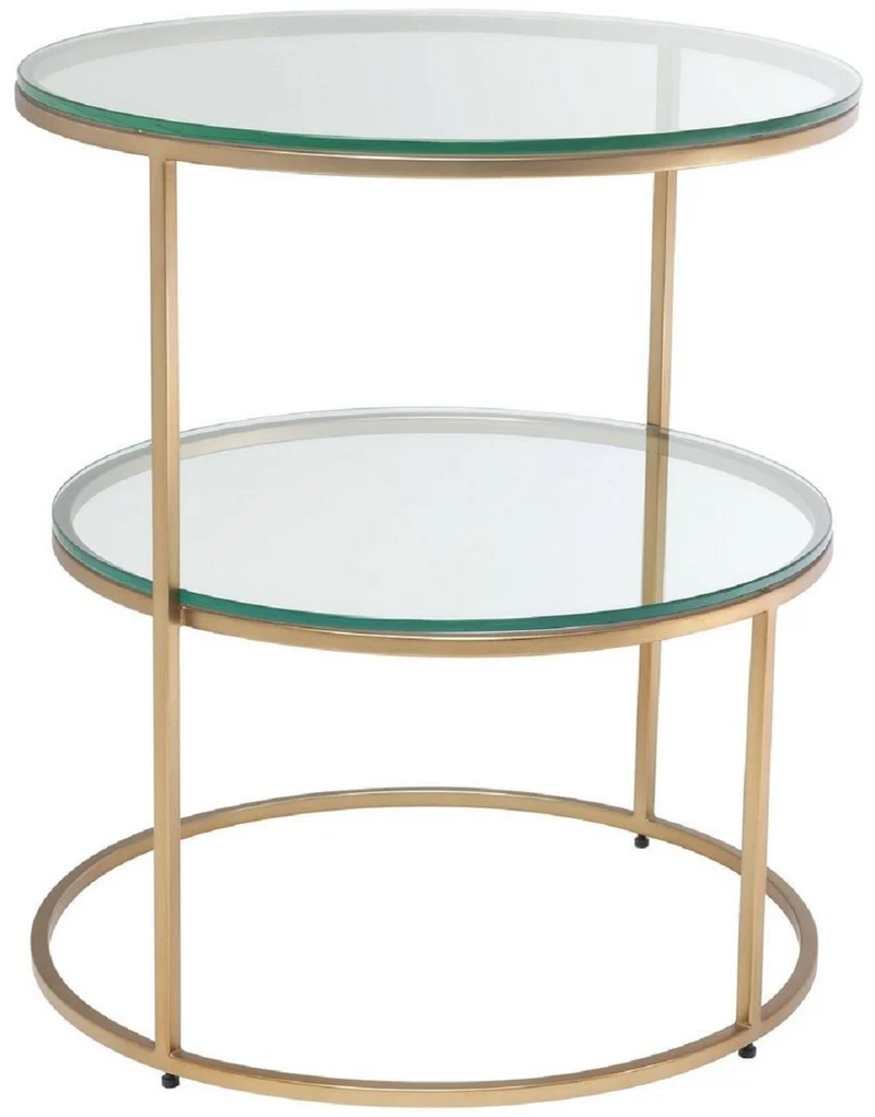 Casa Padrino Luxus Beistelltisch Messingfarben Ø 50 x H. 57 cm - Runder Edelstahl Tisch mit gehärteten Glasplatten - Luxus Qualität