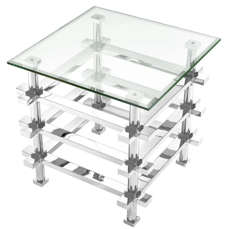 Casa Padrino Luxus Beistelltisch Silber 61 x 61 x H. 61 cm - Edelstahl Tisch mit Glasplatte
