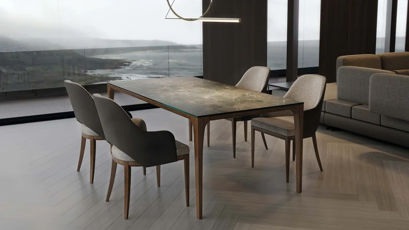Casa Padrino Luxus Designer Esstisch mit Glasplatte in Halb Edelstein Optik - High Class Esszimmer Tisch