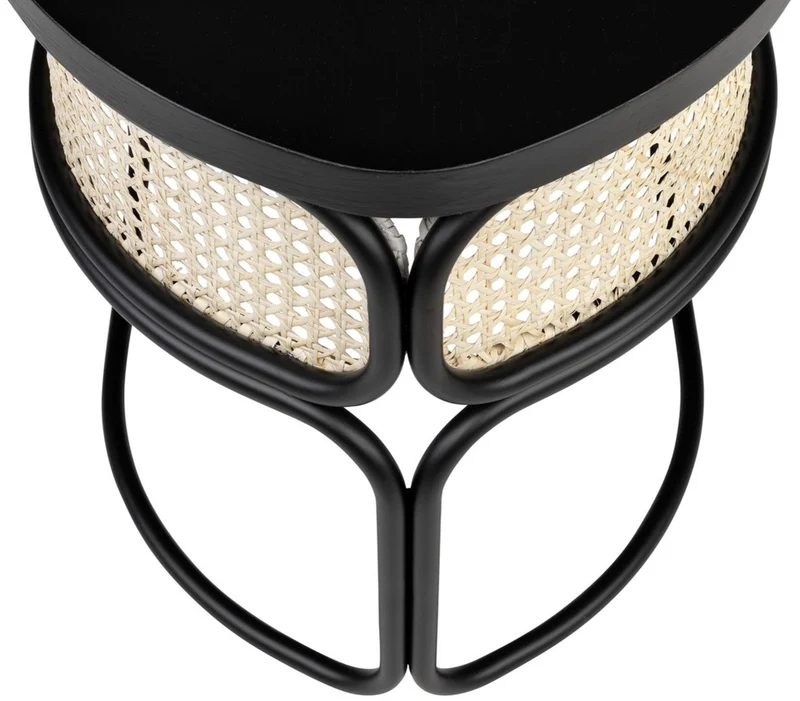 Casa Padrino Designer Couchtisch Schwarz / Naturfarben 50 x 40 x H. 45,5 cm - Wohnzimmertisch mit Eichenfurnier Tischplatte edlem Rattangeflecht und pulverbeschichtetem Stahlrahmen