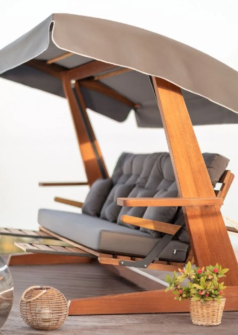Casa Padrino Luxus Hollywood Schaukel Grau / Braun - Wetterfeste Garten Schaukel mit Sonnendach - Garten Terrassen Hotel Möbel - Luxus Qualität