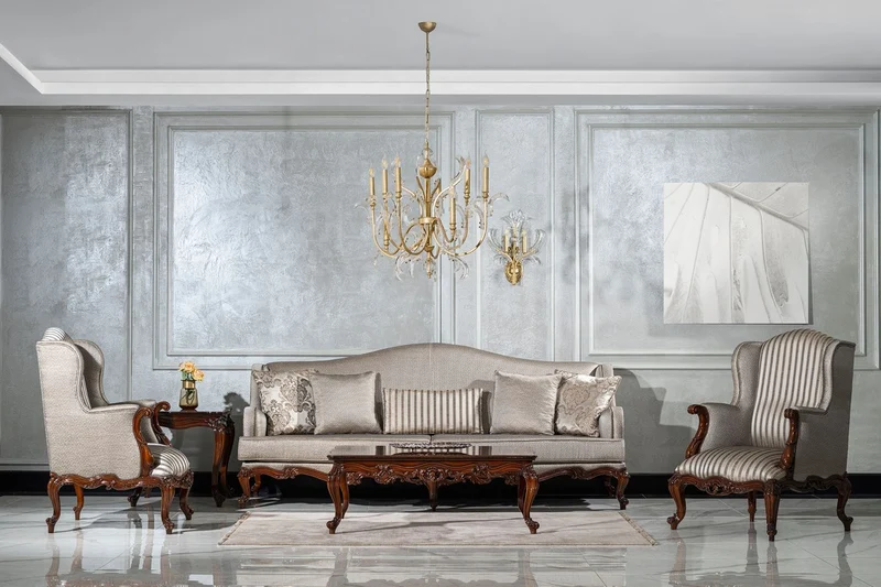 Casa Padrino Luxus Barock Wohnzimmer Sessel Silber / Braun - Handgefertigter Barockstil Sessel mit Streifen und dekorativem Kissen - Luxus Wohnzimmer Möbel im Barockstil - Barock Möbel