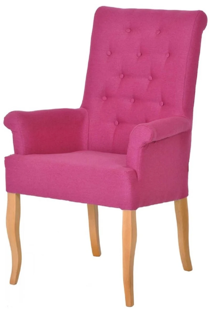 Casa Padrino Chesterfield Neo Barock Esszimmer Stuhl 4er Set Pink / Naturfarben - Küchenstühle mit Armlehnen - Esszimmer Möbel - Chesterfield Möbel - Neo Barock Möbel
