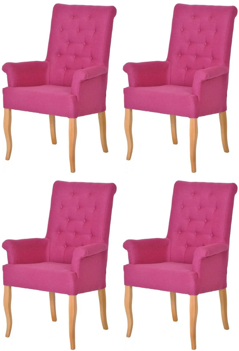 Casa Padrino Chesterfield Neo Barock Esszimmer Stuhl 4er Set Pink / Naturfarben - Küchenstühle mit Armlehnen - Esszimmer Möbel - Chesterfield Möbel - Neo Barock Möbel