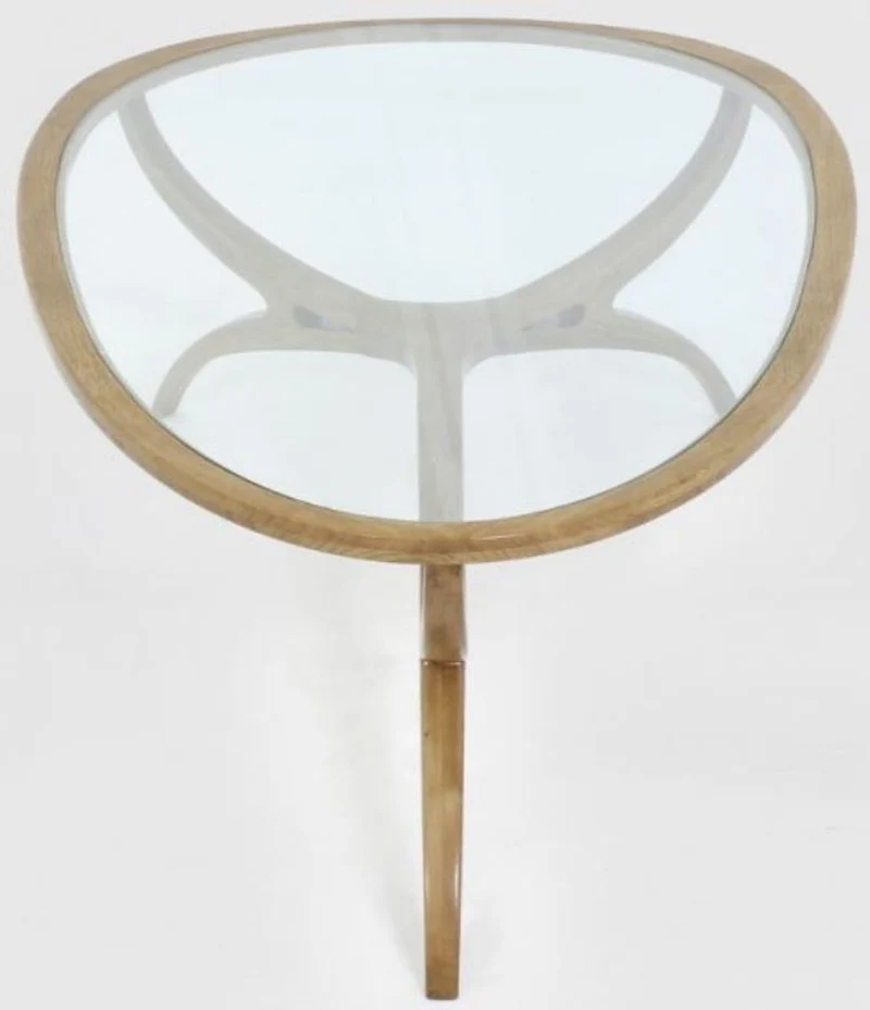 Casa Padrino Luxus Art Deco Couchtisch Hellbraun 130 x 88 x H. 46 cm - Edler Massivholz Wohnzimmertisch mit Glasplatte - Wohnzimmer Möbel