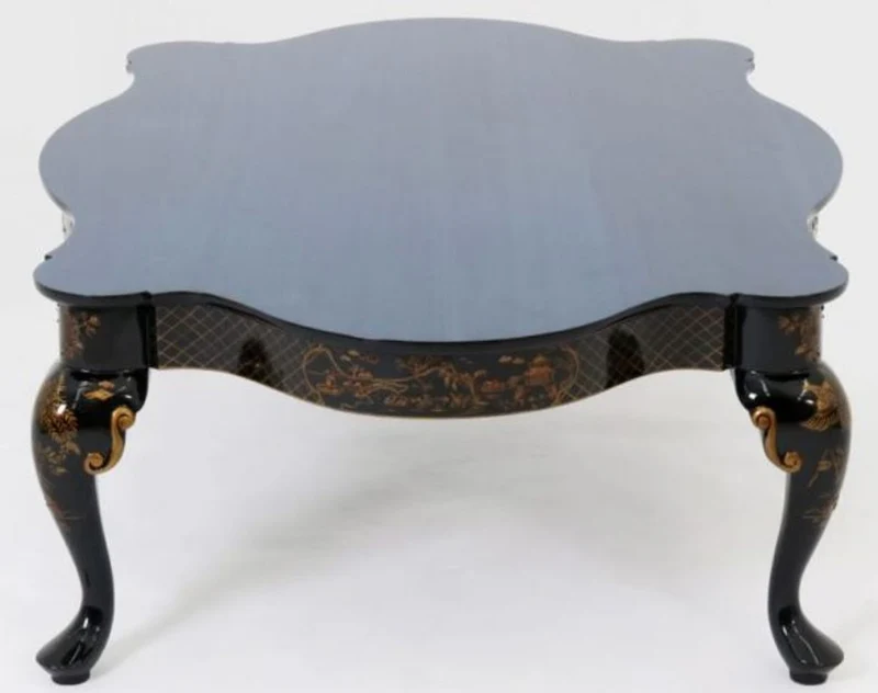 Casa Padrino Luxus Barock Couchtisch Blau / Schwarz / Bronzefarben 130 x 93 x H. 43 cm - Prunkvoller Massivholz Wohnzimmertisch - Barock Möbel