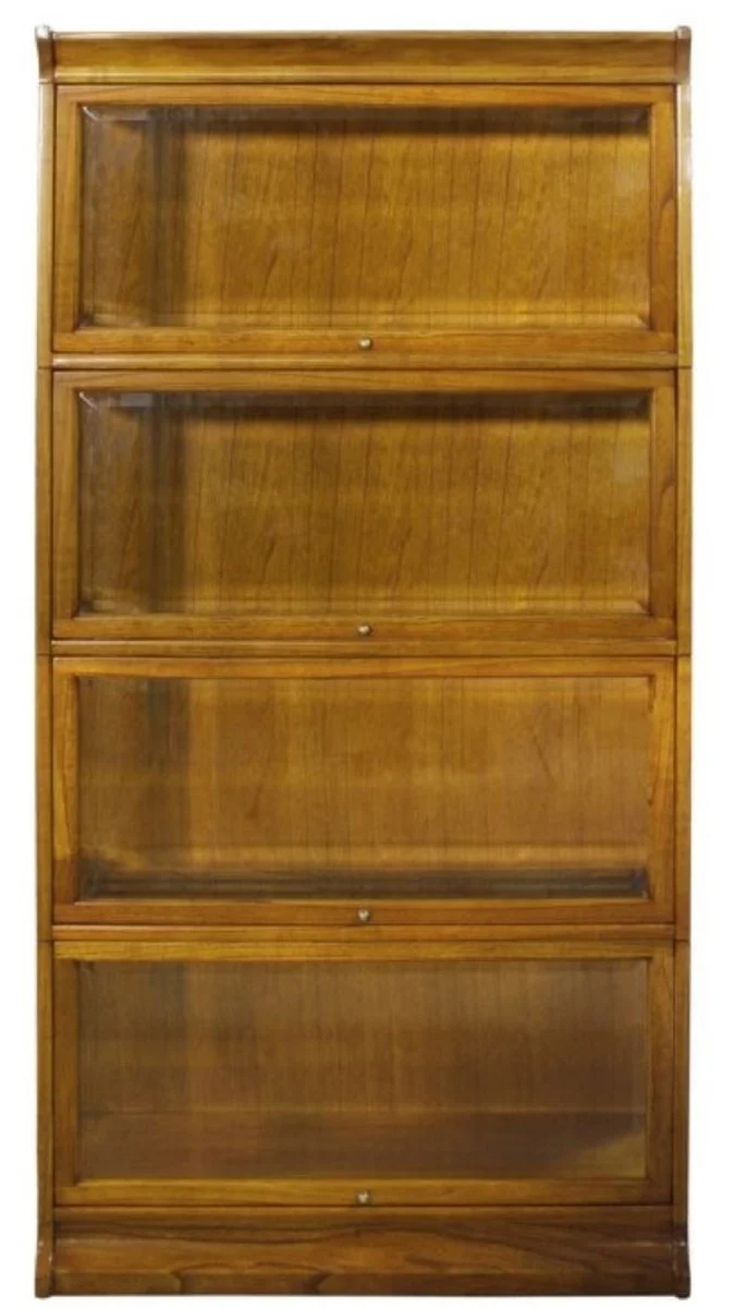 Casa Padrino Luxus Bücherschrank mit 4 Glastüren und LED Beleuchtung Hellbraun 90 x 39 x H. 182 cm - Büroschrank