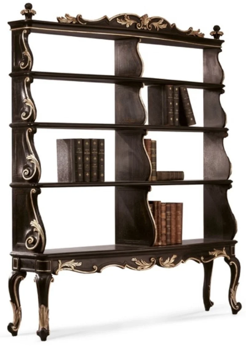 Casa Padrino Luxus Barock Bücherschrank Schwarz / Silber - Handgefertigter Barock Schrank - Barock Regalschrank - Barock Wohnzimmer Möbel - Barock Büro Möbel - Luxus Qualität - Made in Italy