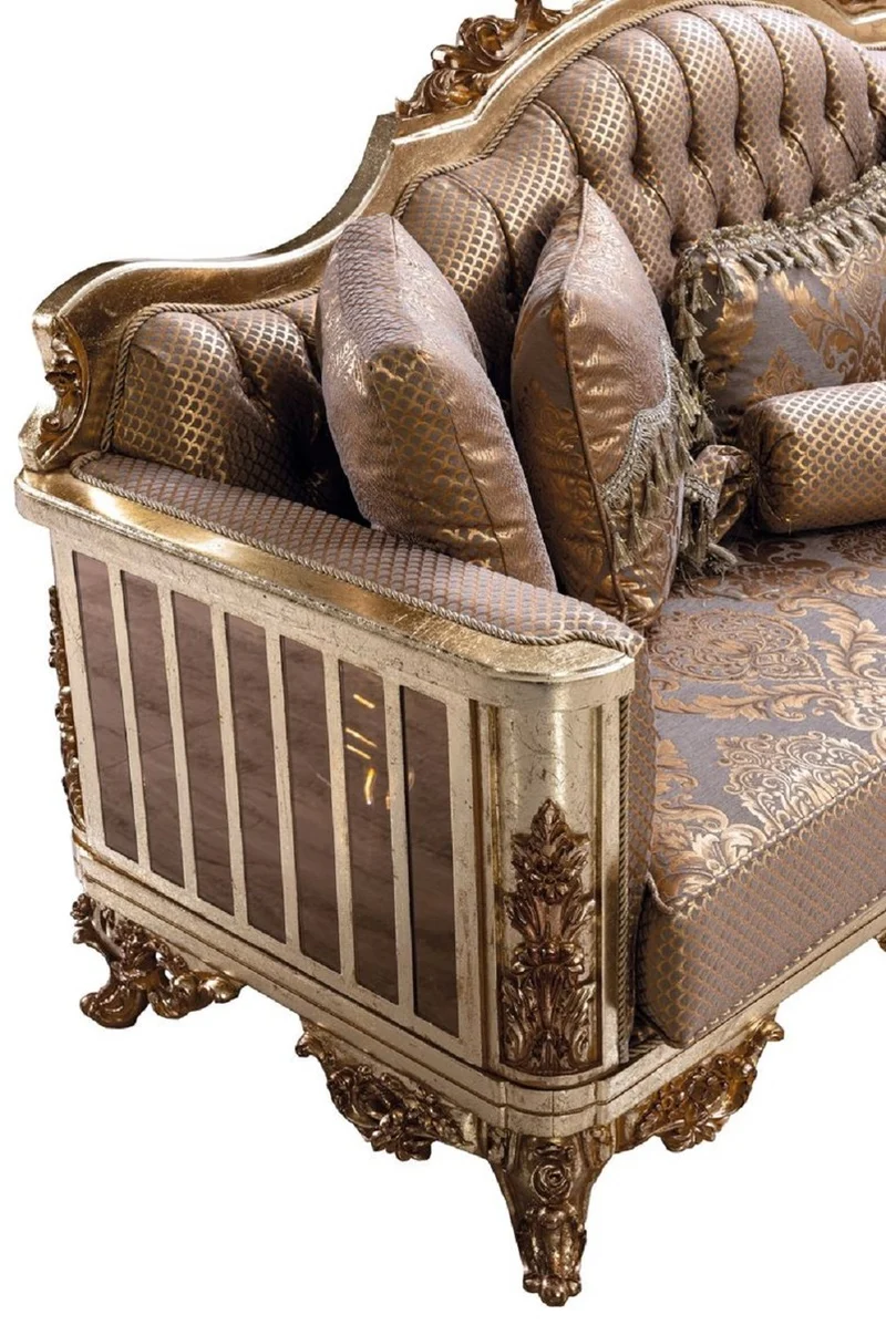 Casa Padrino Luxus Barock Wohnzimmer Set Kupfer / Antik Silber / Gold - 2 Barock Sofas & 2 Barock Sessel & 1 Barock Couchtisch - Luxus Wohnzimmer Möbel im Barockstil - Barock Möbel