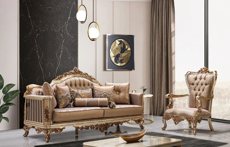 Casa Padrino Luxus Barock Wohnzimmer Set Kupfer / Antik Silber / Gold - 2 Barock Sofas & 2 Barock Sessel & 1 Barock Couchtisch - Luxus Wohnzimmer Möbel im Barockstil - Barock Möbel