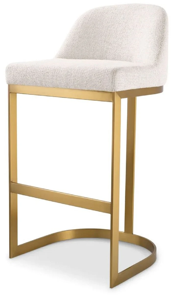 Casa Padrino Luxus Barstuhl Cremeweiß / Messing 51,5 x 47 x H. 91 cm - Gepolsterter Edelstahl Barhocker - Bar Möbel - Luxus Möbel - Luxus Qualität