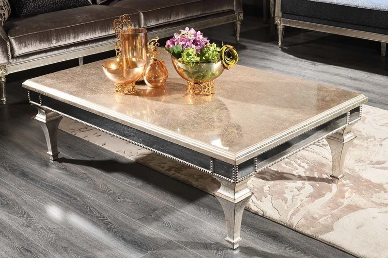 Casa Padrino Luxus Barock Couchtisch Antik Silber 140 x 90 x H. 45 cm - Edler Massivholz Wohnzimmertisch mit Spiegelglas - Luxus Qualität