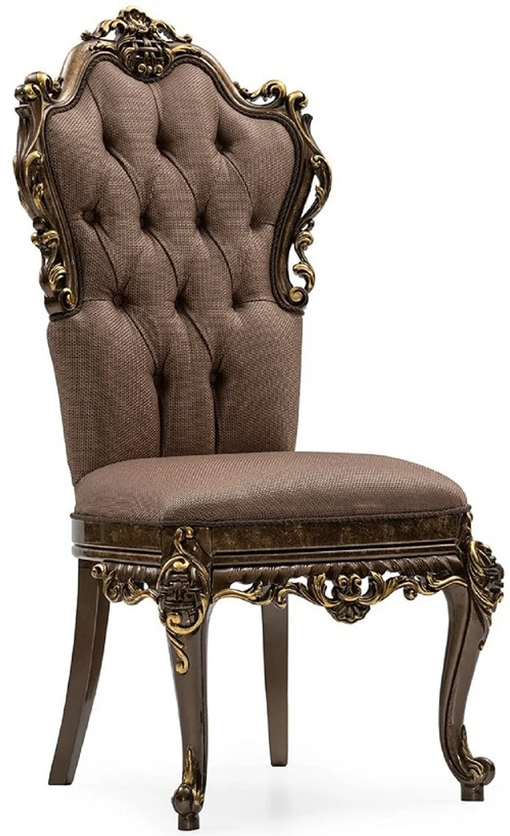 Casa Padrino Luxus Barock Esszimmer Stuhl 6er Set Grau / Braun / Gold - Prunkvolle Barockstil Küchen Stühle - Luxus Esszimmer Möbel im Barockstil - Barock Esszimmer Möbel - Barockstil Möbel
