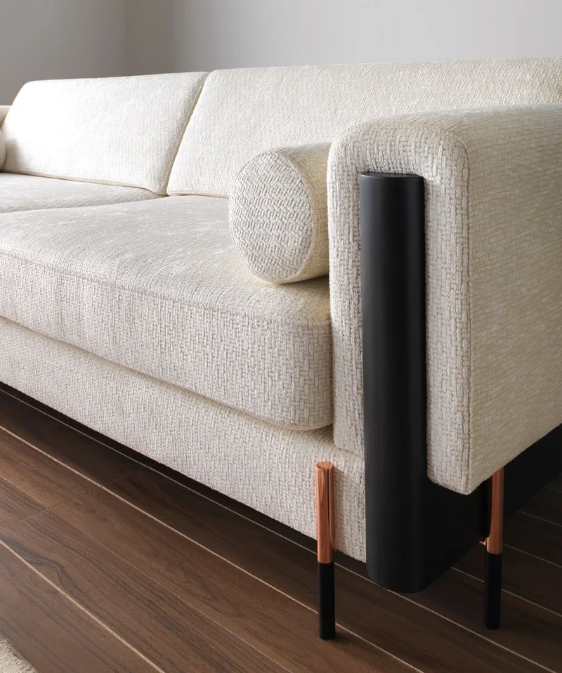 Casa Padrino Luxus Sofa Cremeweiß / Matt Schwarz / Kupfer 260 x 107 x H. 78 cm - Wohnzimmer Sofa - Hotel Sofa - Wohnzimmer Möbel - Hotel Möbel - Luxus Möbel - Luxus Einrichtung