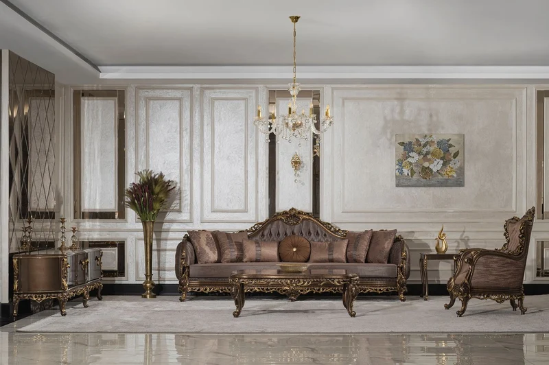 Casa Padrino Luxus Barock Couchtisch Grau / Braun / Gold - Handgefertigter Massivholz Wohnzimmertisch im Barockstil - Wohnzimmer Möbel im Barockstil - Barock Möbel - Edel & Prunkvoll
