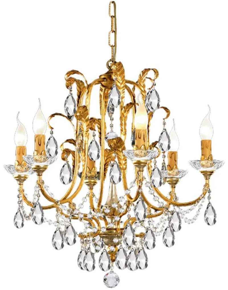 Casa Padrino Luxus Barock Kronleuchter mit böhmischen Kristallglas Gold mit Patina Ø 61 x H. 60 cm - Prunkvoller Wohnzimmer Kronleuchter im Barockstil - Luxus Qualität - Made in Italy