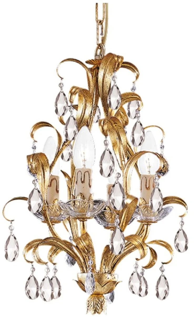 Casa Padrino Luxus Barock Kristall Kronleuchter Gold mit Patina Ø 33 x H. 43 cm - Barockstil Wohnzimmer Kronleuchter - Edel & Prunkvoll - Luxus Qualität - Made in Italy