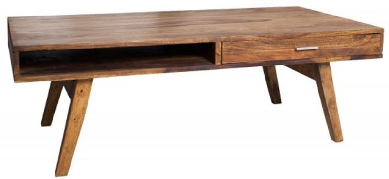 Casa Padrino Massivholz Couchtisch Naturfarben 100 x 55 x H. 40 cm - Wohnzimmertisch im Retro Style - Retro Design Wohnzimmer Möbel