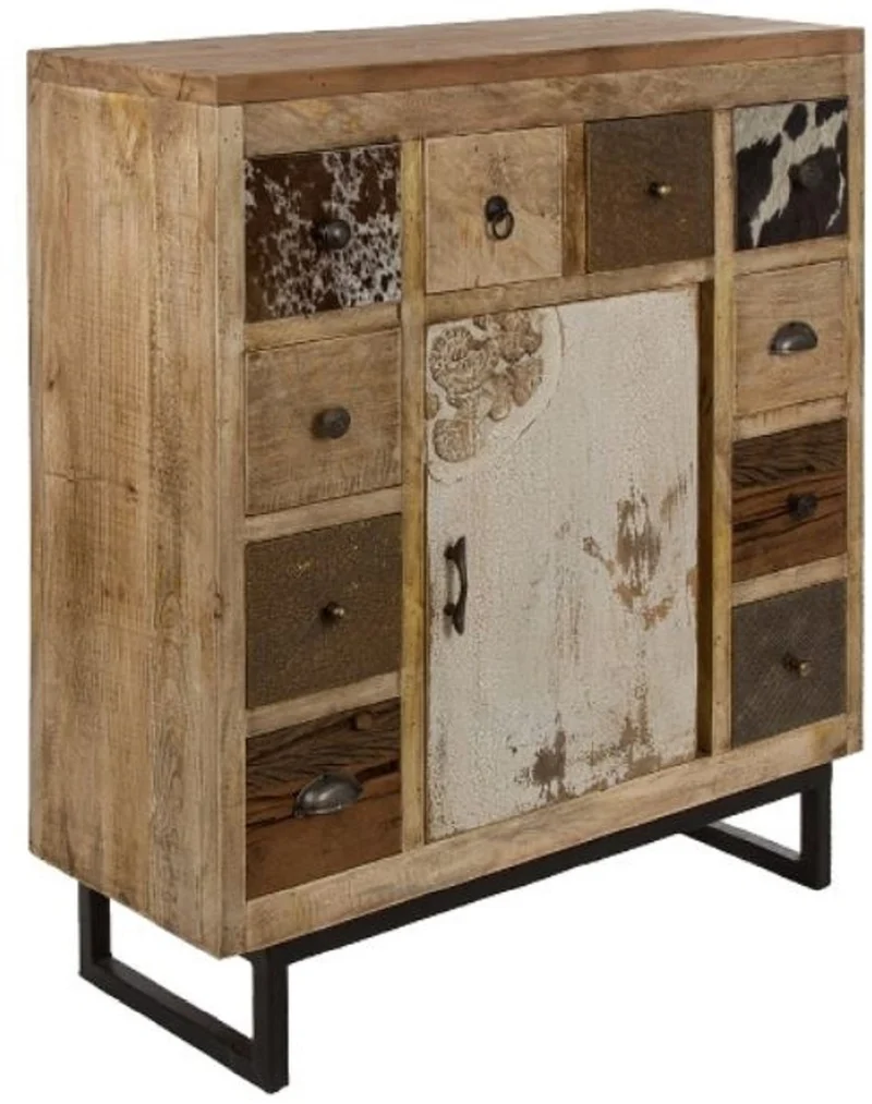 Casa Padrino Landhausstil Sideboard mit Tür und 10 Schubladen Naturfarben / Mehrfarbig 85 x 32 x H. 103 cm - Landhausstil Wohnzimmermöbel