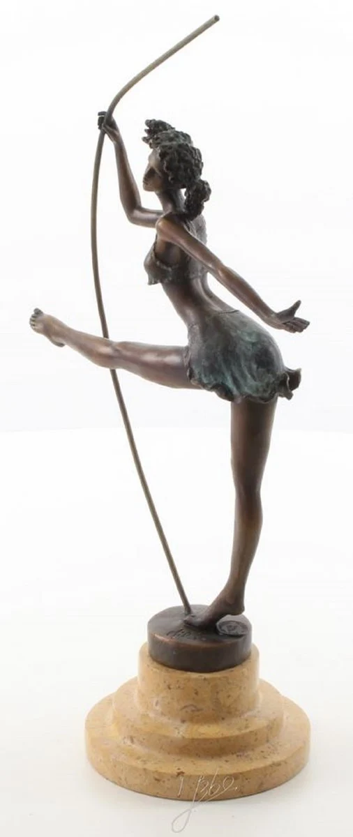 Casa Padrino Luxus Bronze Skulptur Ballerina Bronze / Beige 20,3 x 10,2 x H. 30 cm - Deko Bronzefigur mit Natursteinsockel
