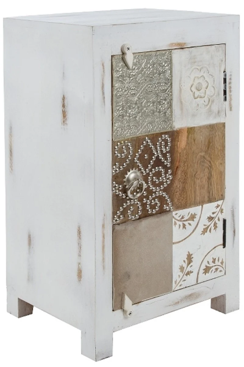 Casa Padrino Landhausstil Shabby Chic Kommode Antik Weiß / Mehrfarbig 40 x 32 x H. 70 cm - Kleiner Landhausstil Schrank mit Tür