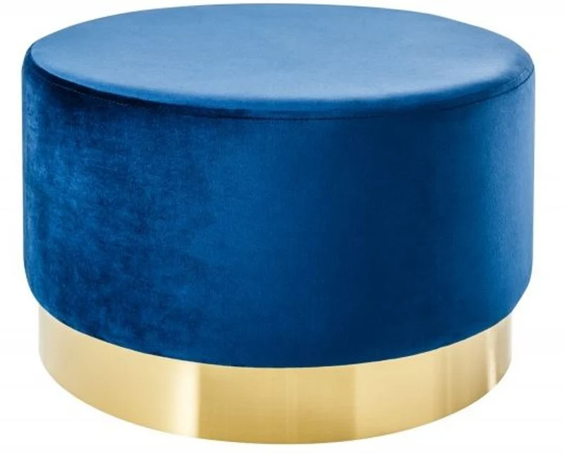 Casa Padrino Designer Rundhocker Blau / Gold B. 55 x H. 35 cm - Wohnzimmer Möbel